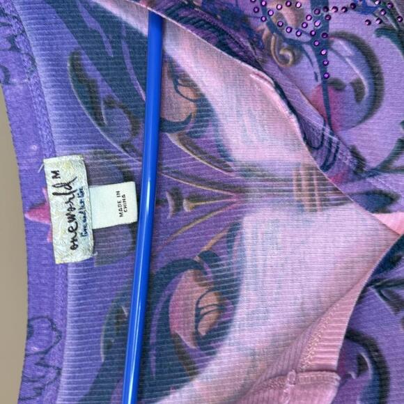 Y2K Style Purple Multi color Print All over Henley T-Shirt - Picture 4 of 4